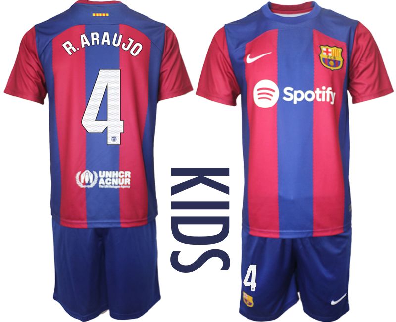 Youth 2023-2024 Club Barcelona home red 4 Soccer Jersey